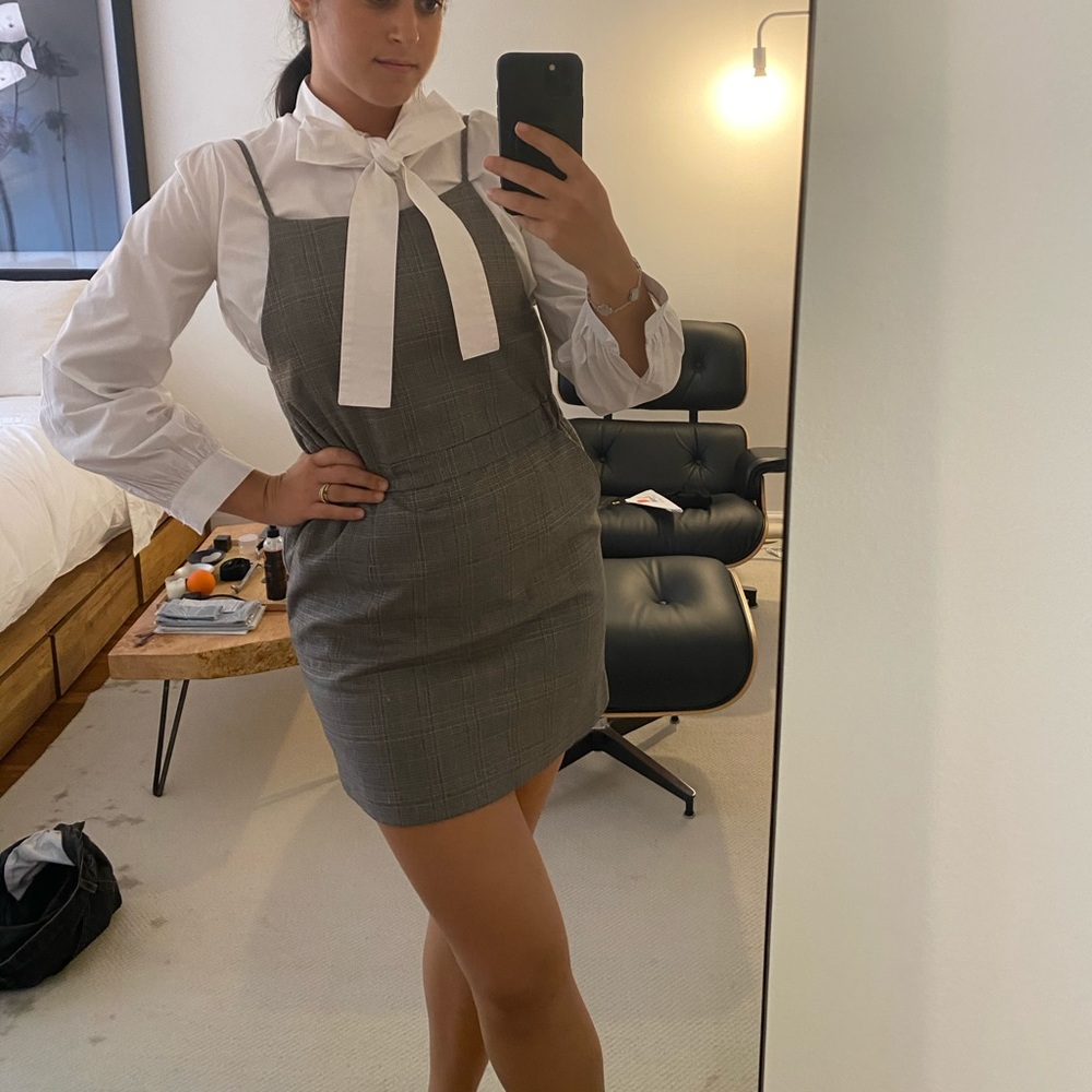 Glen Check Pinafore Overall Dress with Pockets